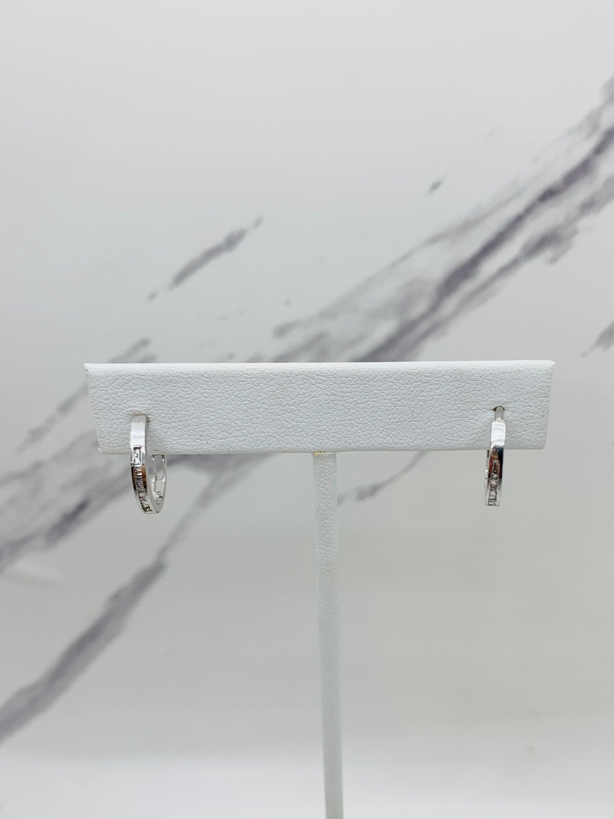 Real 10k White Gold Diamond Hoop Earrings