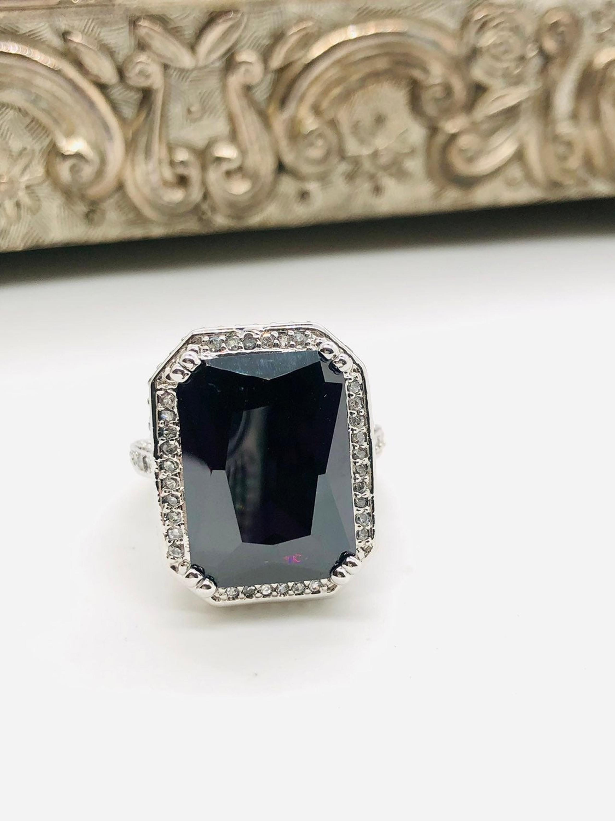 Amethyst Purple Rhinestone Statement Ring Sz 7.5