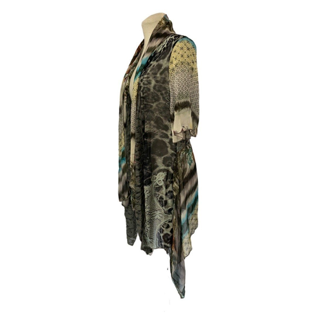 Alberto Makali asymmetrical Sheer Vintage Open Front Cover-Up Cardi Top Size L