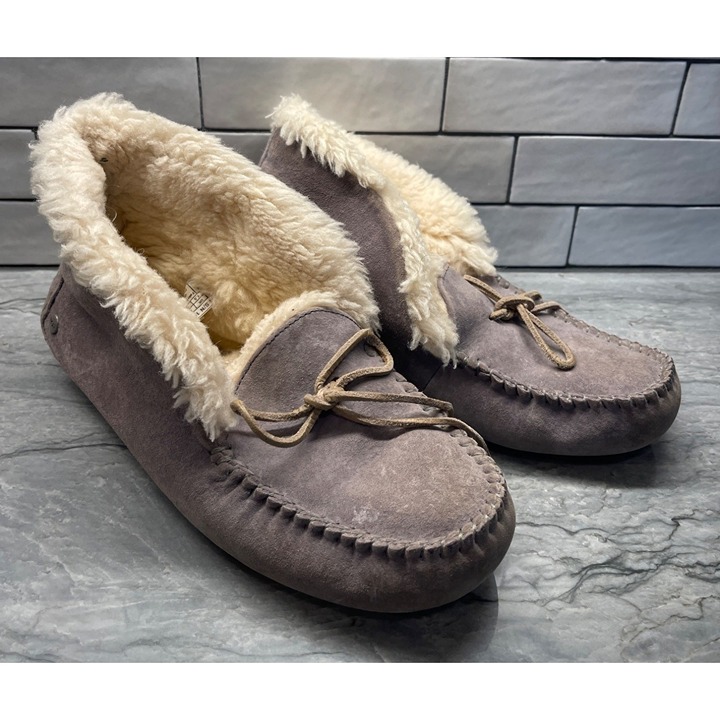 UGG ALENA #1004806 Gray Suede Moccasin Bootie Shearling Lining Womens 9 (y8i)