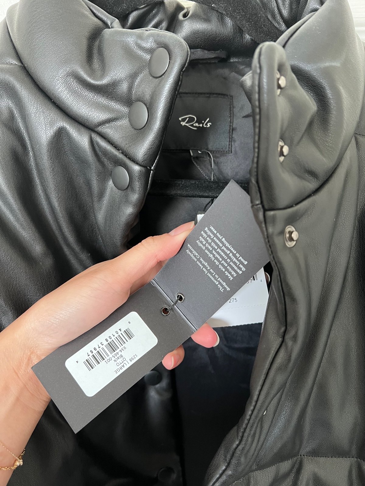 Rails Otto Faux Vegan 2024 Leather Puffer Jacket L NWT