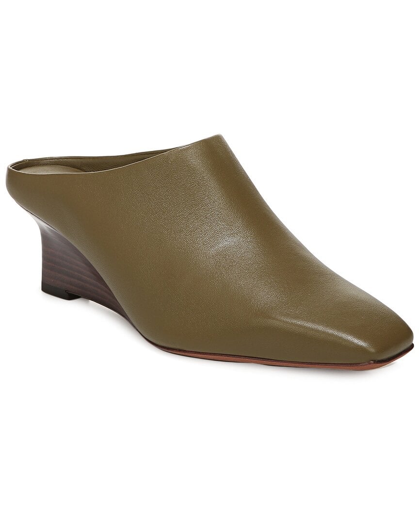 NWB VINCE. GENUINE LEATHER BENITA, CYPRESS LE Wedge Mules Slip-On Styling Sz 8