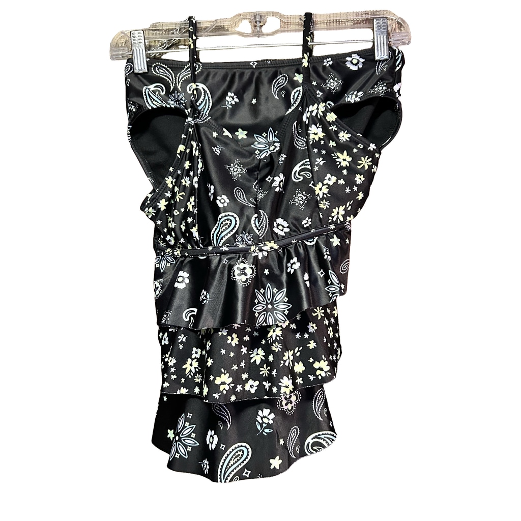 Justice Black Paisley Floral Ruffle Tiered Tankini Swimsuit Set XL 16/18