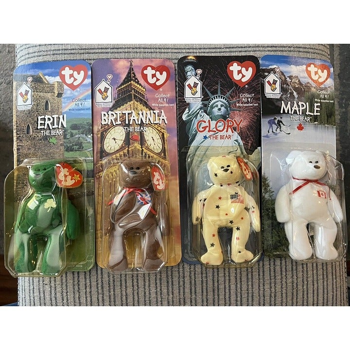TY Beanie Babies Mcdonalds International Bears Set Of (4) With Errors RARE