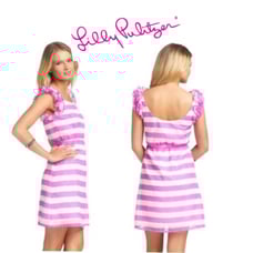 Lilly Pulitzer Danna Pansy Purple Awning Stripe Pretty Swiss Dot Dress XL