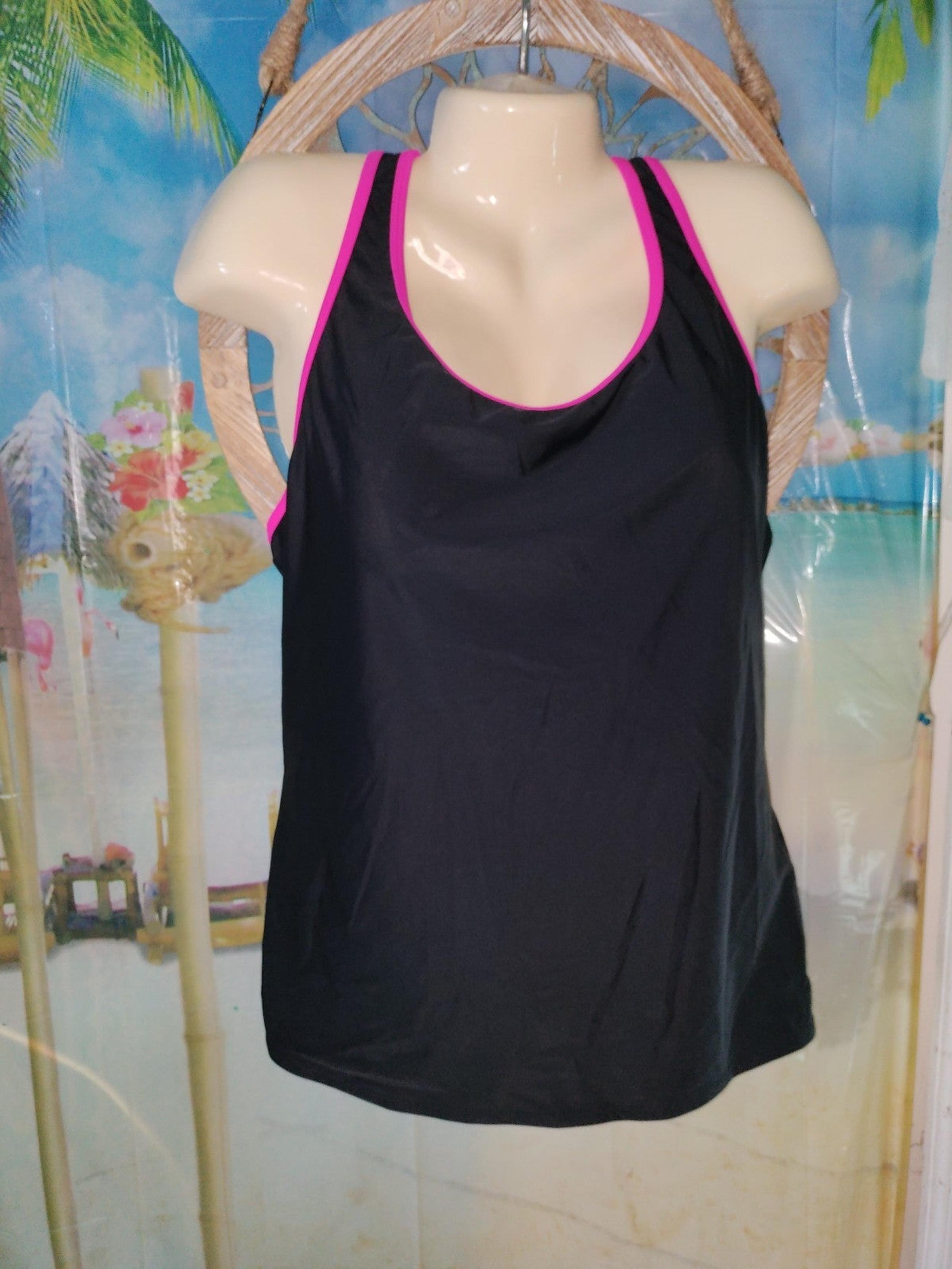 New 22W Plus Hot Pink Black Tankini Swimsuit Top