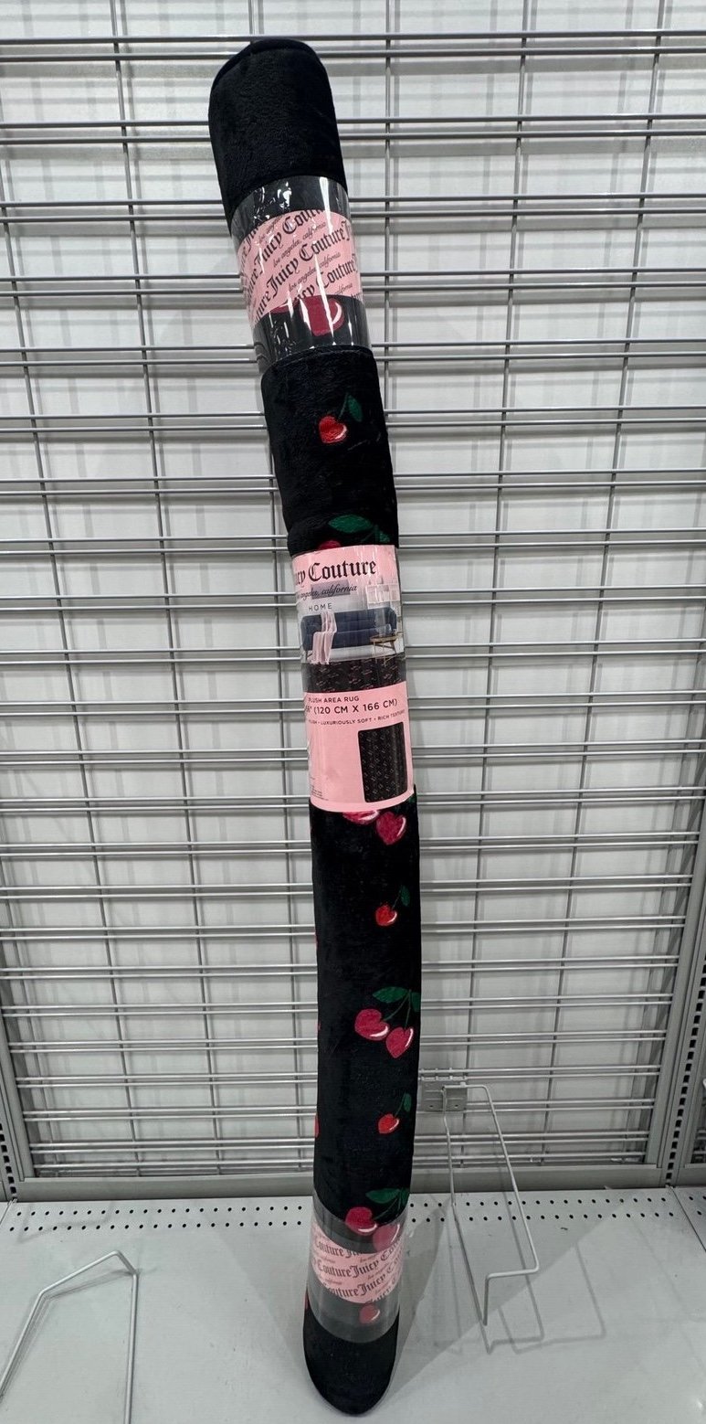 JUICY COUTURE  BLACK AREA RUG WITH CHERRY HEARTS