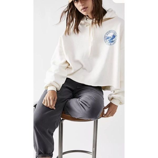 Free People Quest Pullover Hoodie in Ivory New With Tags Raw Hem XS