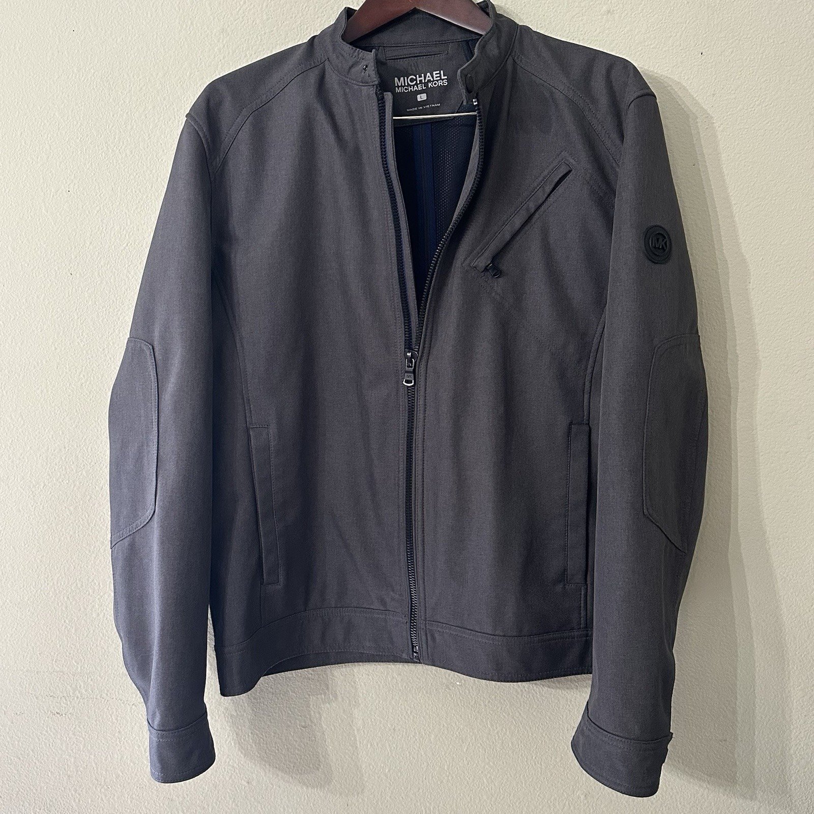 Michael Kors Jacket Mens L Gray Bomber Soft Shell Polyester Mesh Lined Outdoor