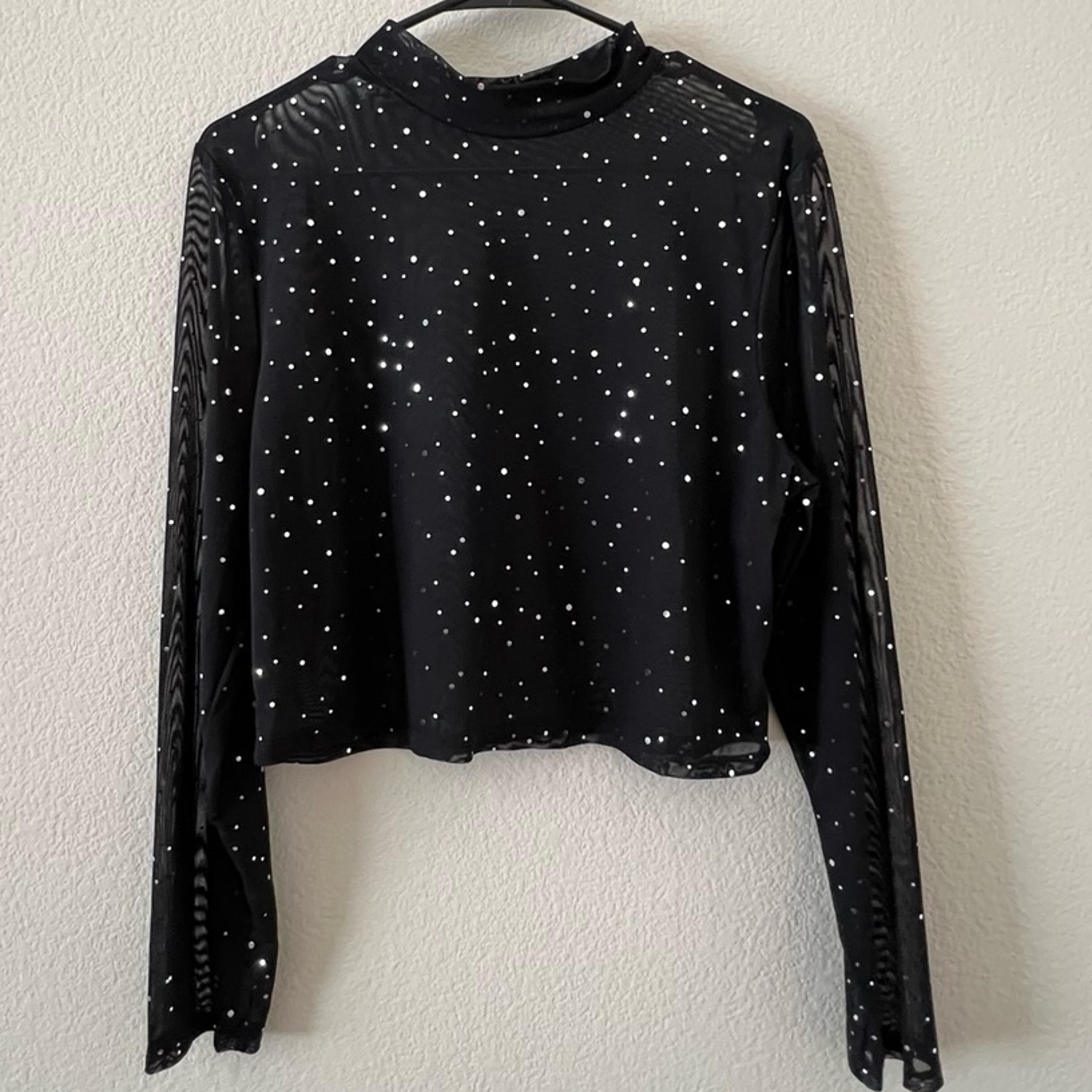 SHEIN Black Sequin Long Sleeve Crop Blouse