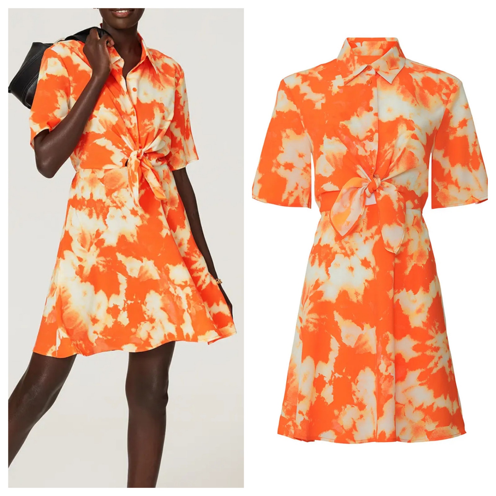 Thakoon Orange Tie Dye Fit & Flare Cut Out Collared Shirt Mini Dress size 2