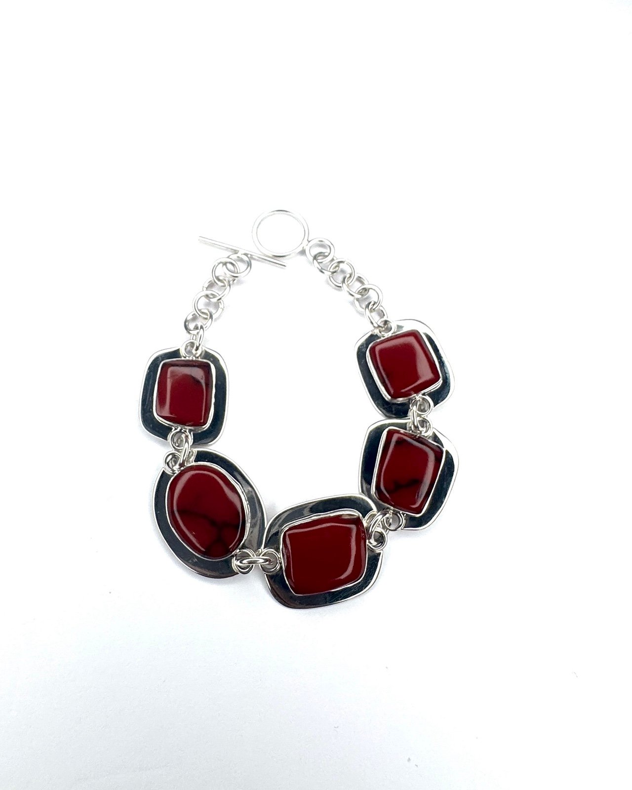 ATI Mexico Sterling Silver Red Jasper Inlay Link Bracelet