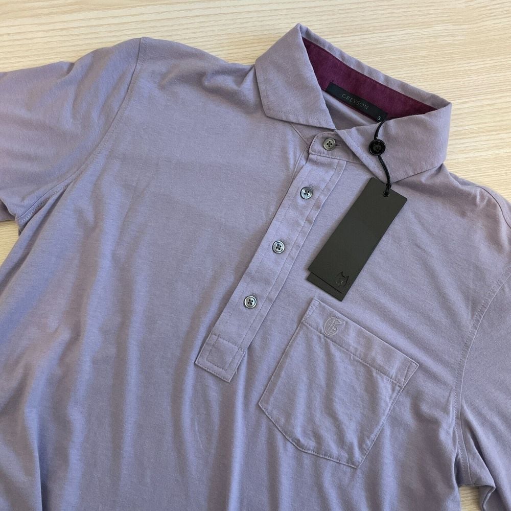 NWT Greyson Sprit Polo Shirt Men's Medium Purple Short Sleeve Front Pocket Golf