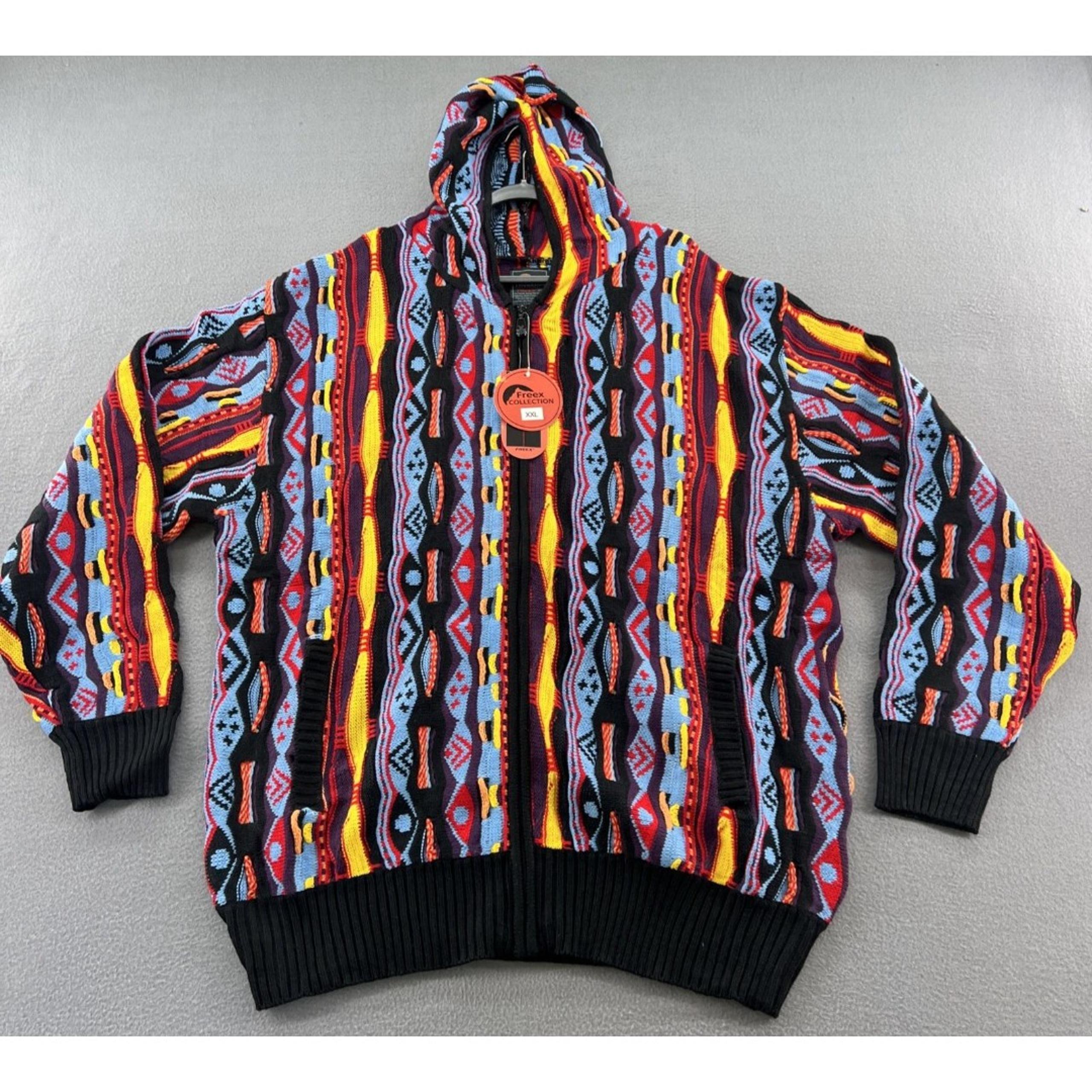 Vintage Freex Mountain Sweater Mens XXL 3D Knit Full-Zip Coogi Style Full Zip