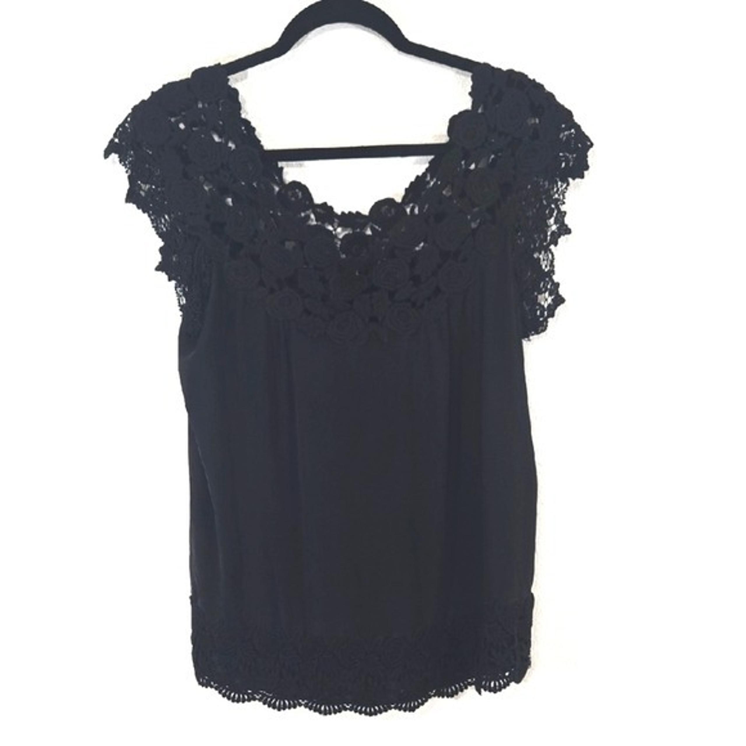 KAREN KANE Black Sleeveless Floral Lace Top Summer Vacation Versatile, Medium