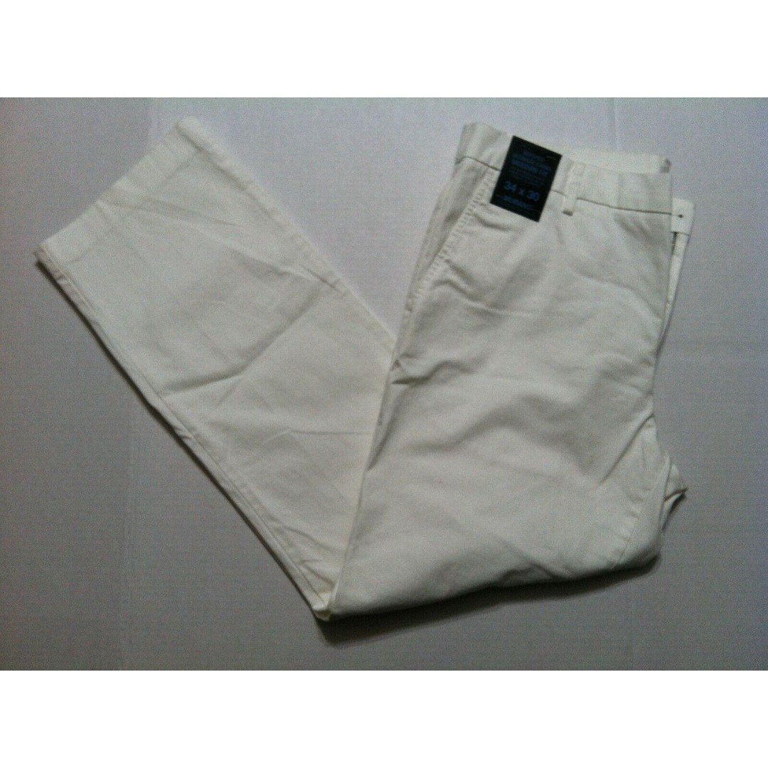 MURANO MENS NEW WHITE 98%COTTON CASUAL PANTS FLAT FRONT NO CUFFS SIZE:34/30