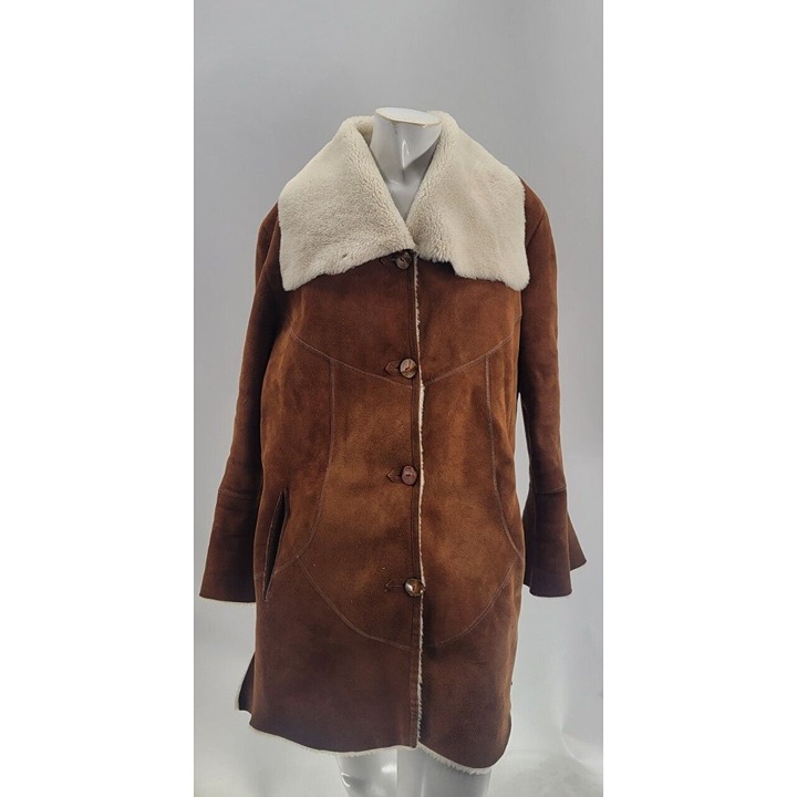 Dale Dressin Womens Tan Shearling Shawl Collar Lamb Western Style Coat L