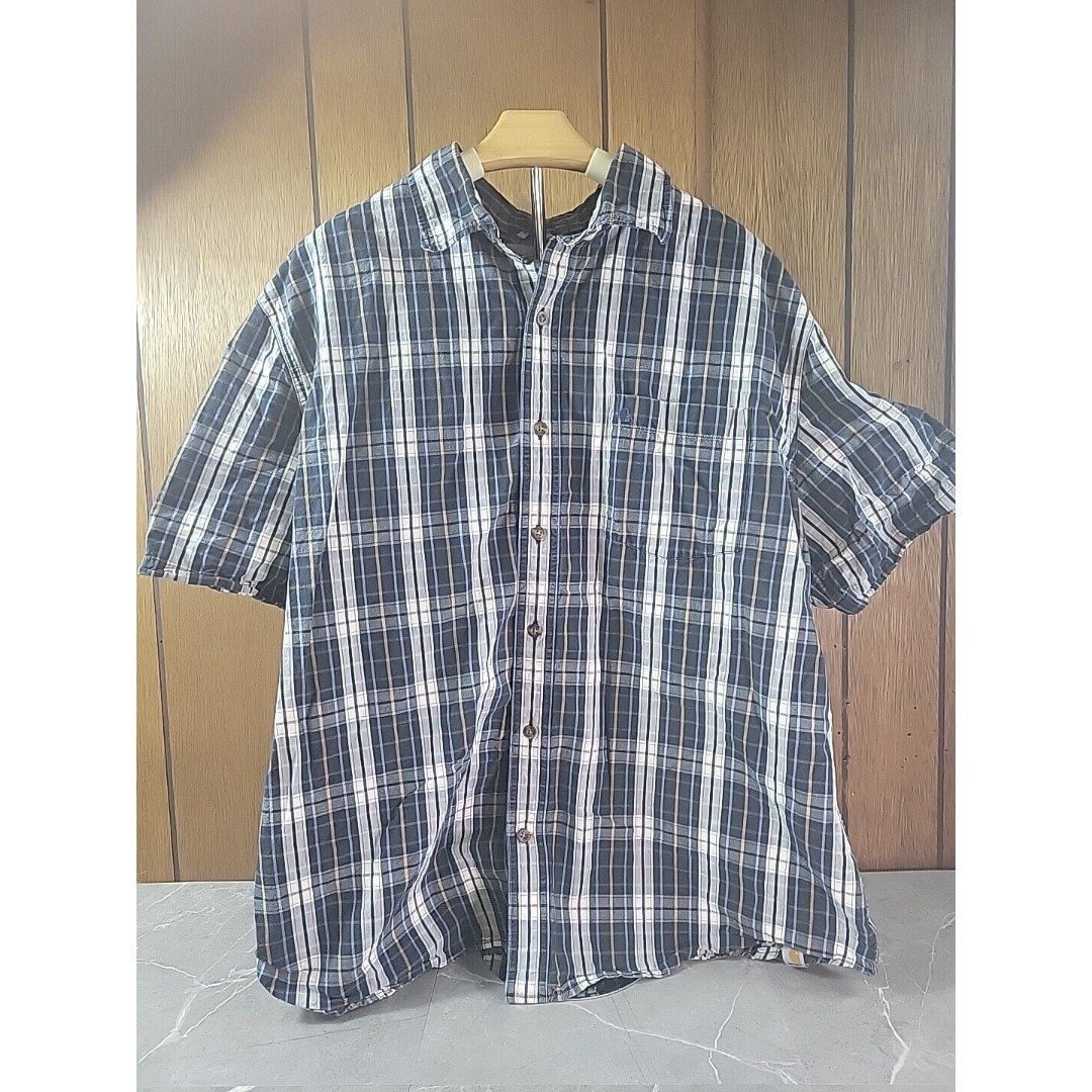 Carhartt Shirt Mens 2XL Relaxed Fit Blue Plaid 100% Cotton Short Sleeve Work