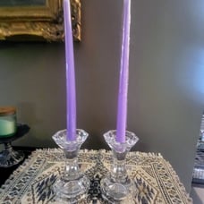Pair of Crystal Reversible Candle Holders, Panel 3 in 1 Pillar, Votive and Taper