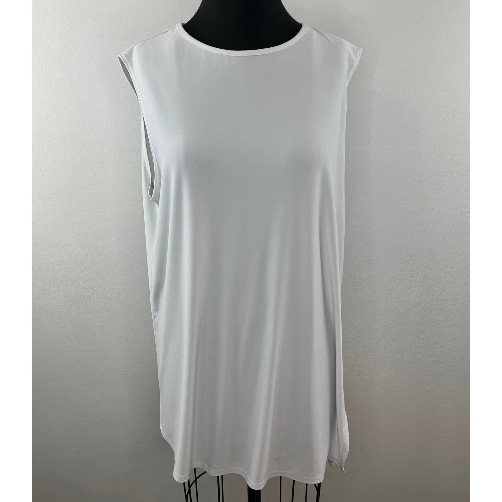 Clara Sun Woo White Stretch Jersey Knit Sleeveless Crew Pullover Tunic Top XL