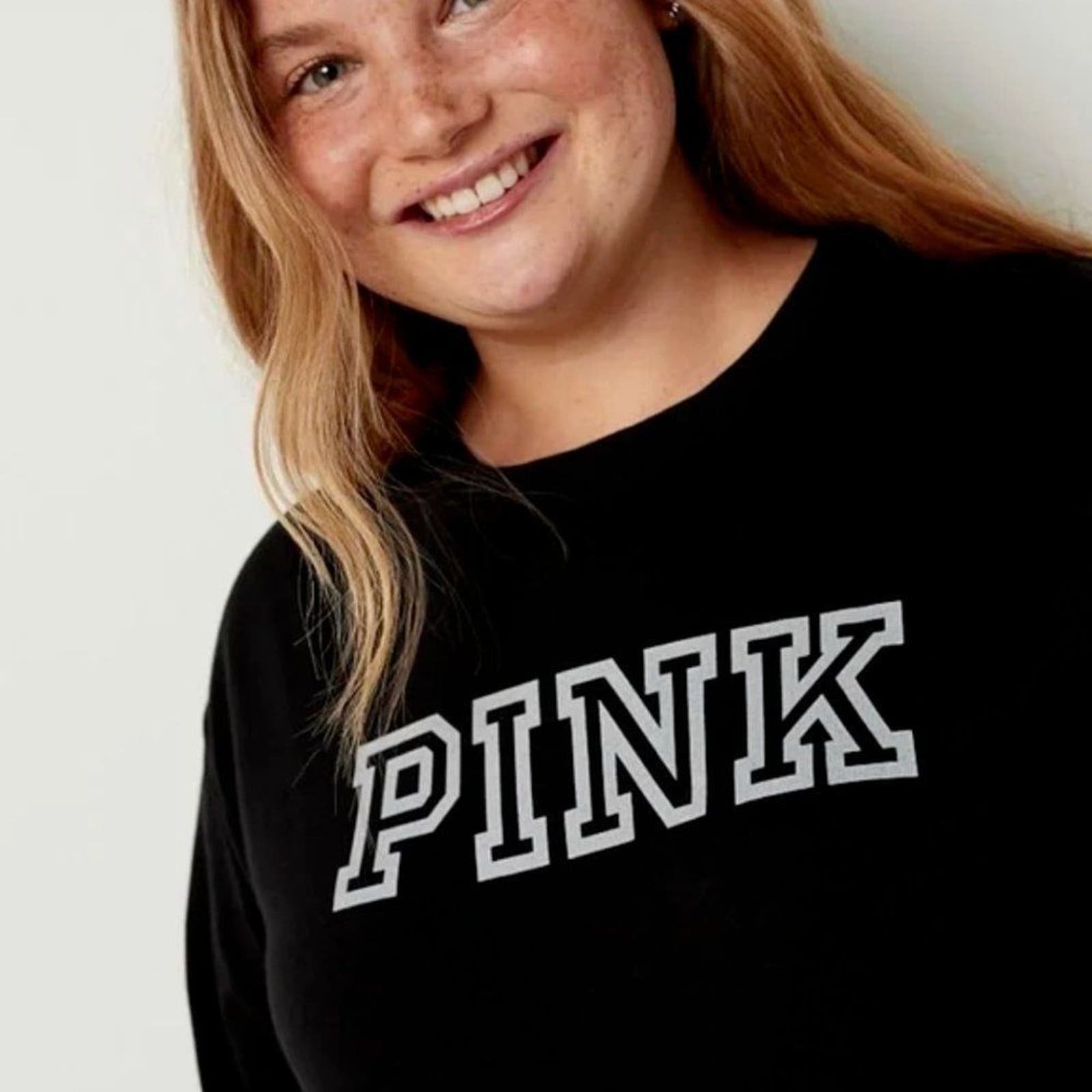 Victoria's Secret PINK Cotton Campus Long Sleeve T Shirt Pure Black Size XS