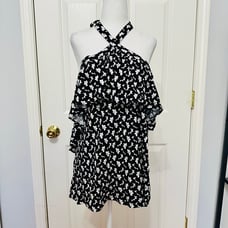 MICHAEL KORS BLACK AND WHITE FLORAL OFF-SHOULDER HALTER BLOUSE TOP 88