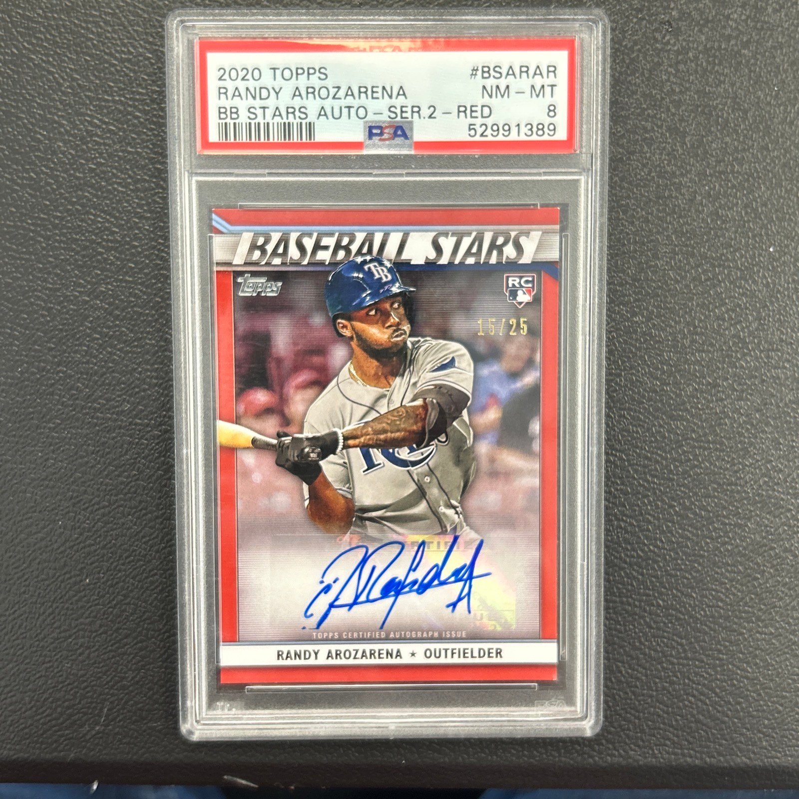 2020 Topps RANDY AROZARENA SERIES 2 AUTO /25 PSA 8
