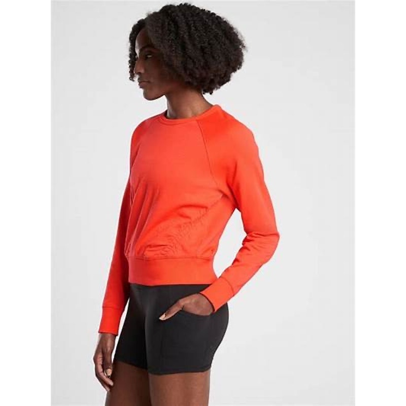 Athleta Women's Sundown Puckered Crewneck Orange Pullover Sweatshirt XS