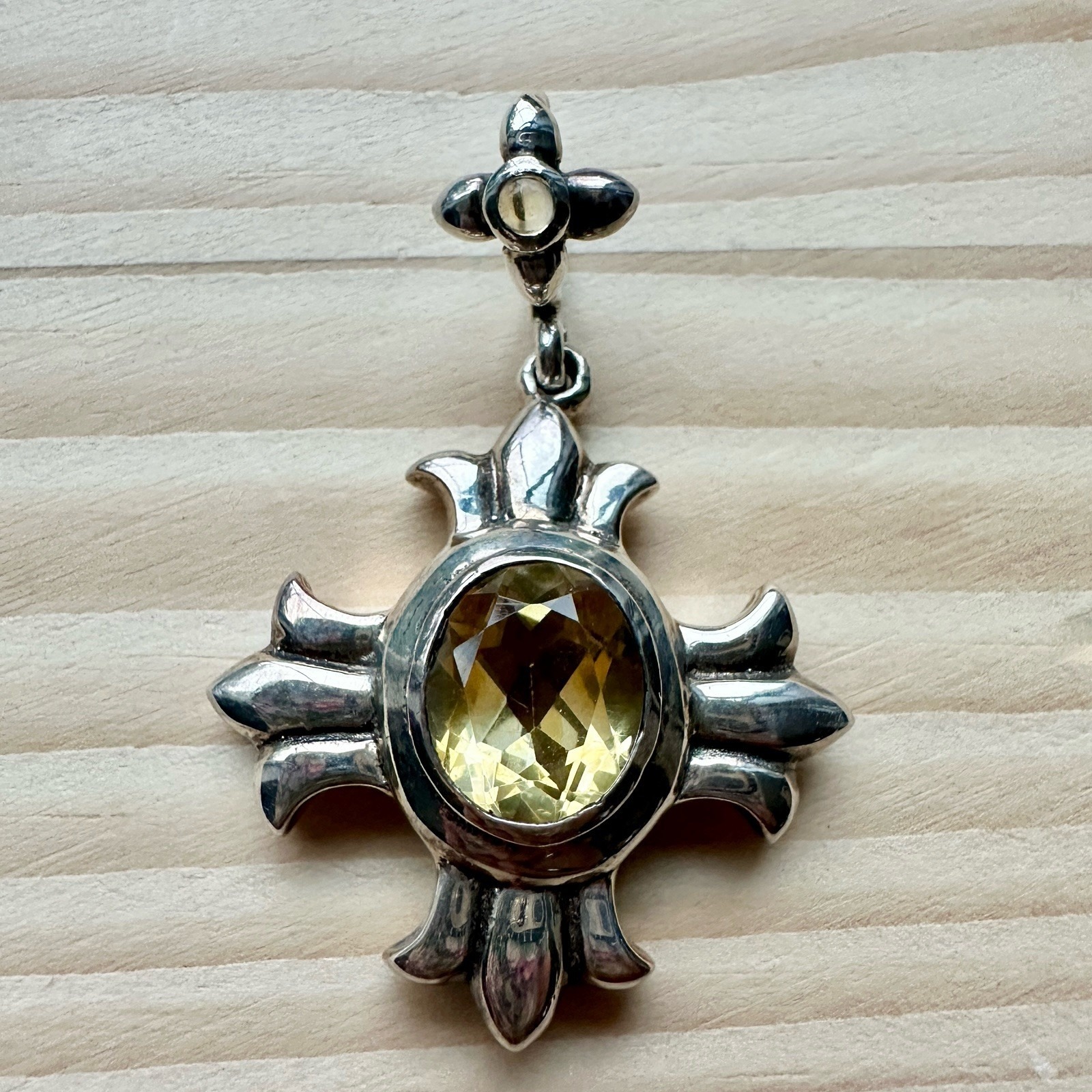 VTG Barse 2000 Pendant 2 Classic Yellow Citrine Quartz Cross 925 Sterling 11.9g