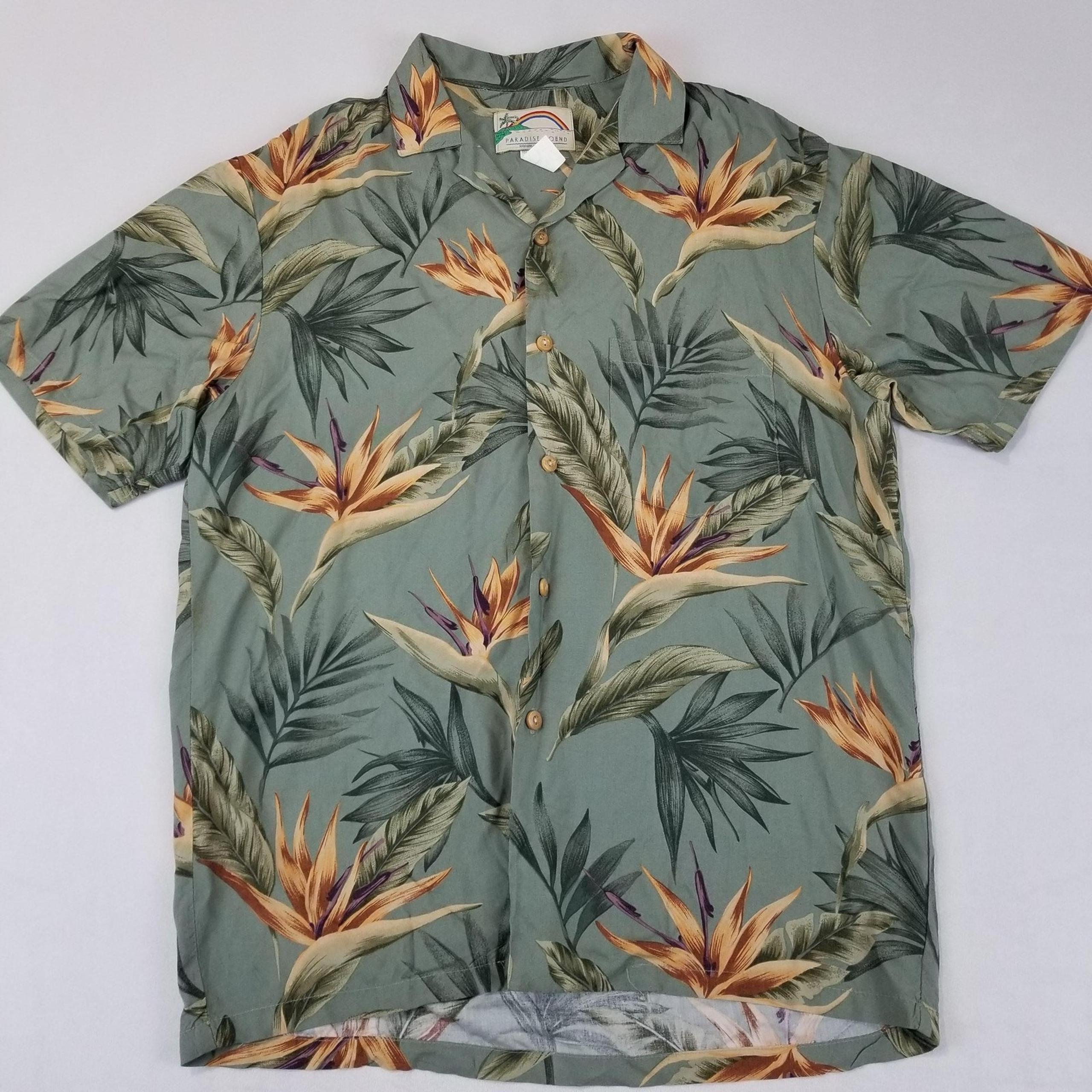 Paradise Found Shirt Mens Small Bird Of Paradise Hawaiian Aloha Rayon Hawaii