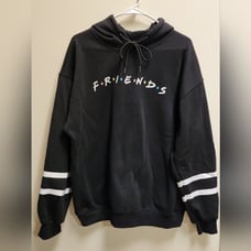 Friends Logo Hoodie Black with White Stripes on Sleeves Unisex Size Large
