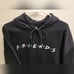 Friends Logo Hoodie Black with White Stripes on Sleeves Unisex Size Large