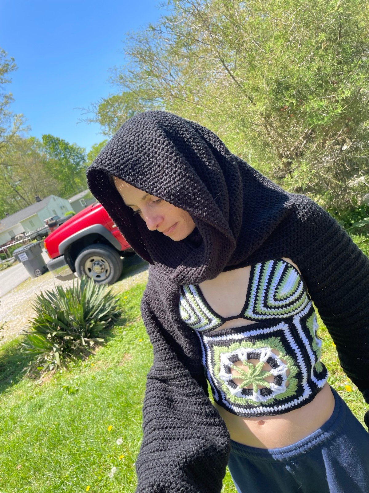 Crochet hooded shrug