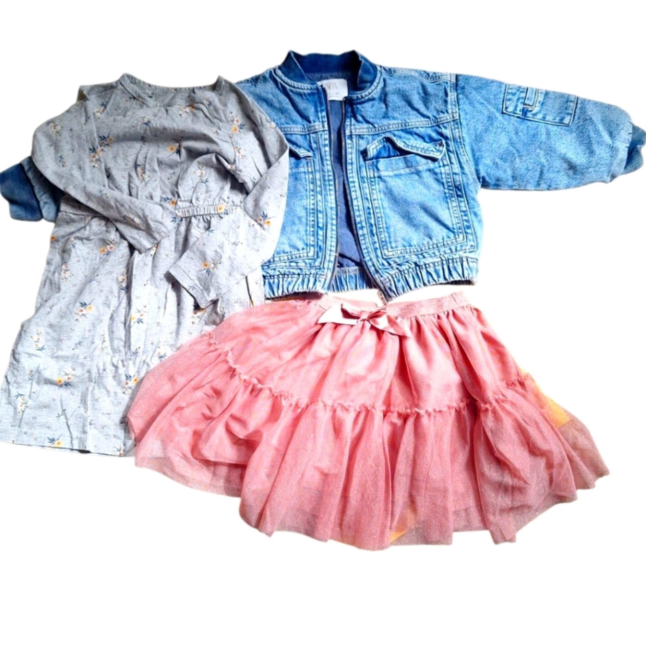 Girls 3-Piece Outfit Bundle Sz 6-7 ZARA Denim Jacket H&M Tulle Skirt GAP Dress M