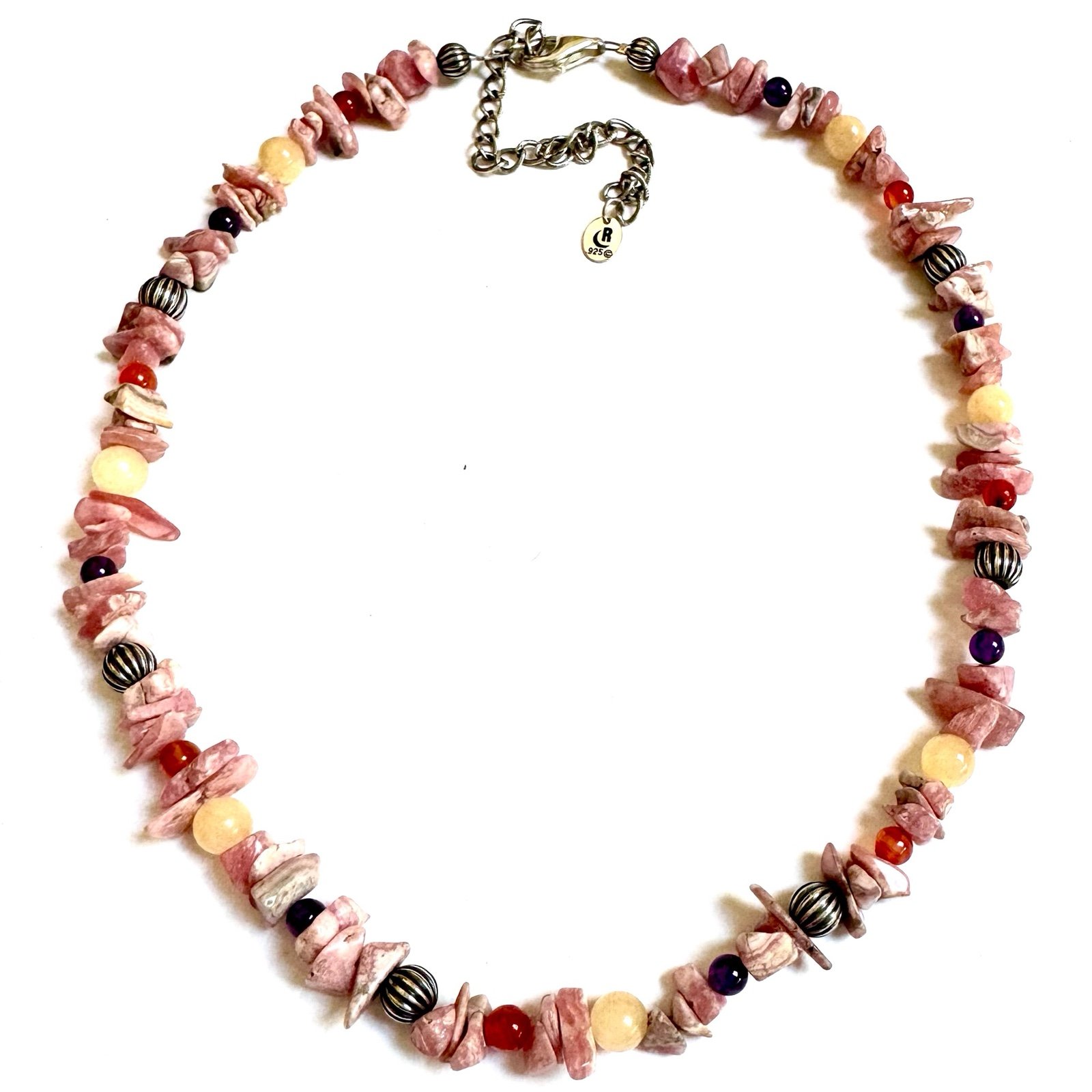 CAROLYN POLLACK Necklace Rhodochrosite Sterling Multi Gemstone V.GOOD CONDITION