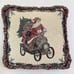 Vintage Christmas Pillow Cushion 17 x 17 Inch Santa Wheels Trees Holly Holiday