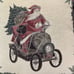 Vintage Christmas Pillow Cushion 17 x 17 Inch Santa Wheels Trees Holly Holiday