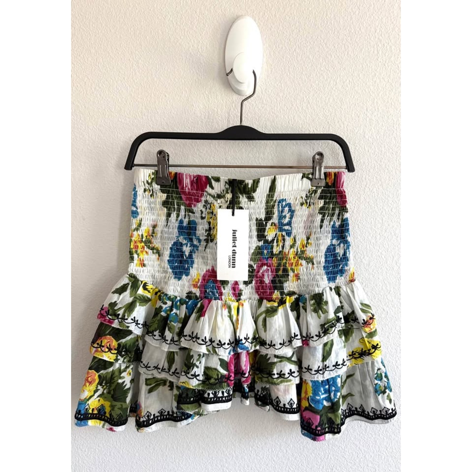 Juliet Dunn London Smocked Floral Ruffle High Rise Skirt Sz 1 (4/6)