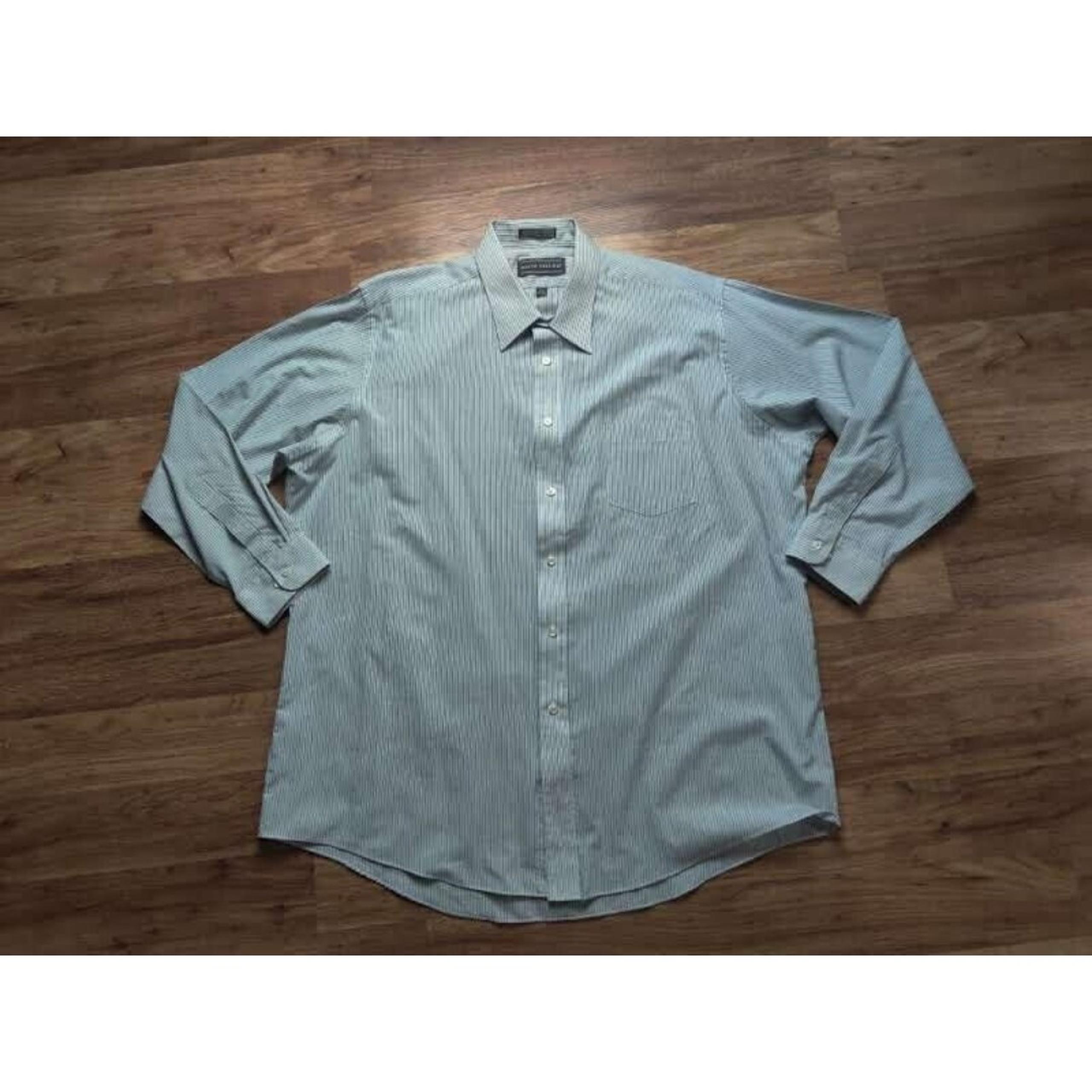David Taylor Polo Button Up Shirt Adult Mens 18 34/35 Gray Striped Long Sleeve