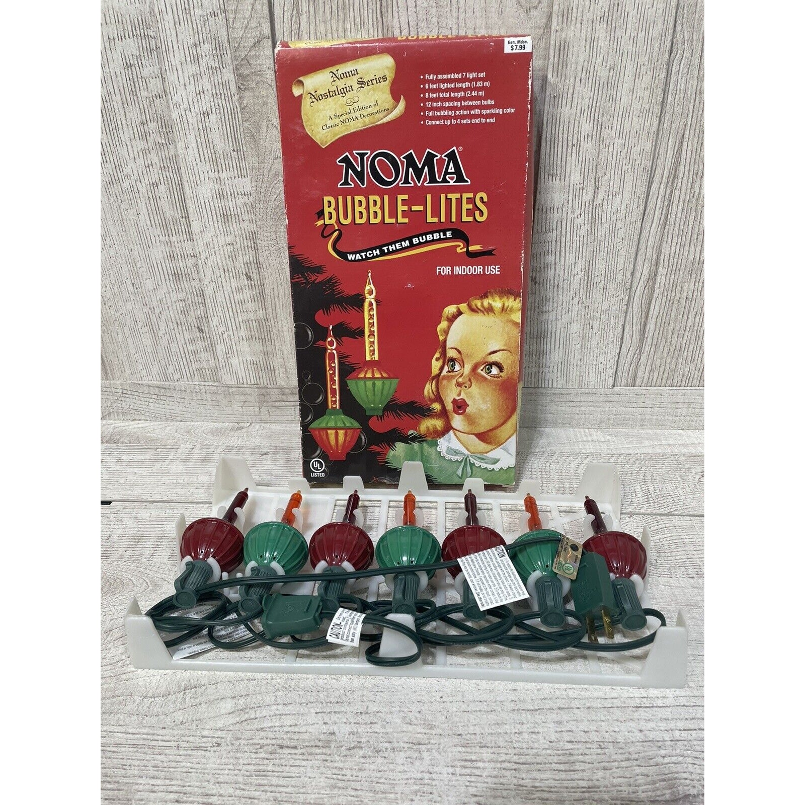Vtg Noma Bubble Lites Lights 7 Working Biscuit Base Lamps Tested 8ft Long New