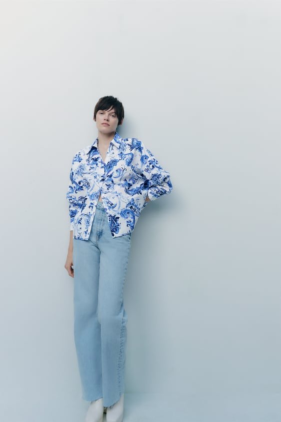 Zara printed poplin shirt