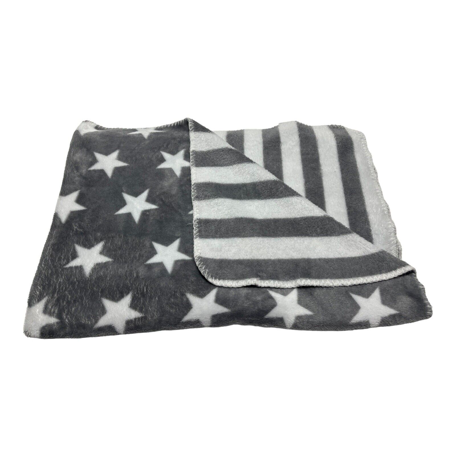 Koala Baby Gray White Stars Stripes Reversible Baby Blanket Soft Plush