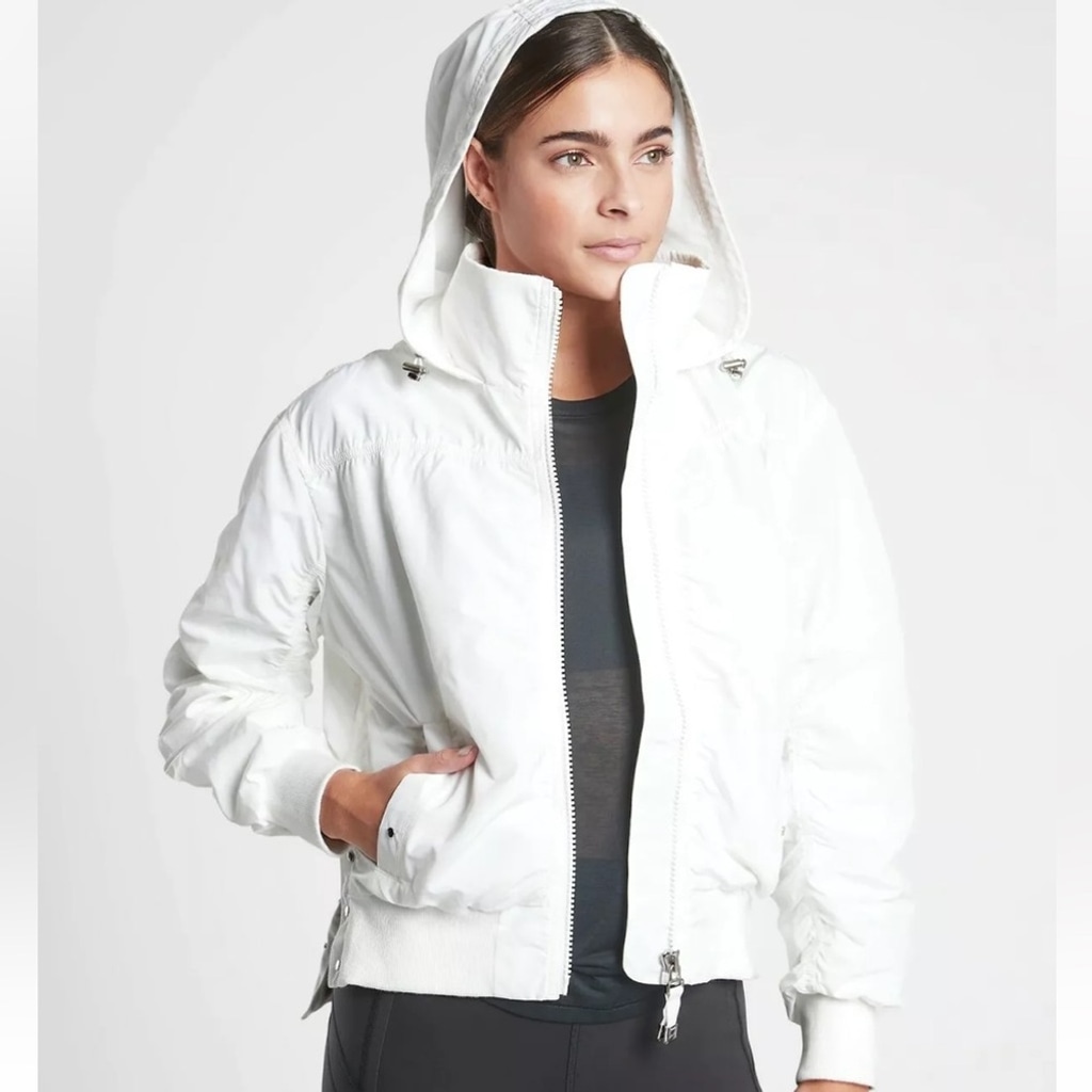Athleta Point Reyes Bomber Jacket Bright White Size Medium
