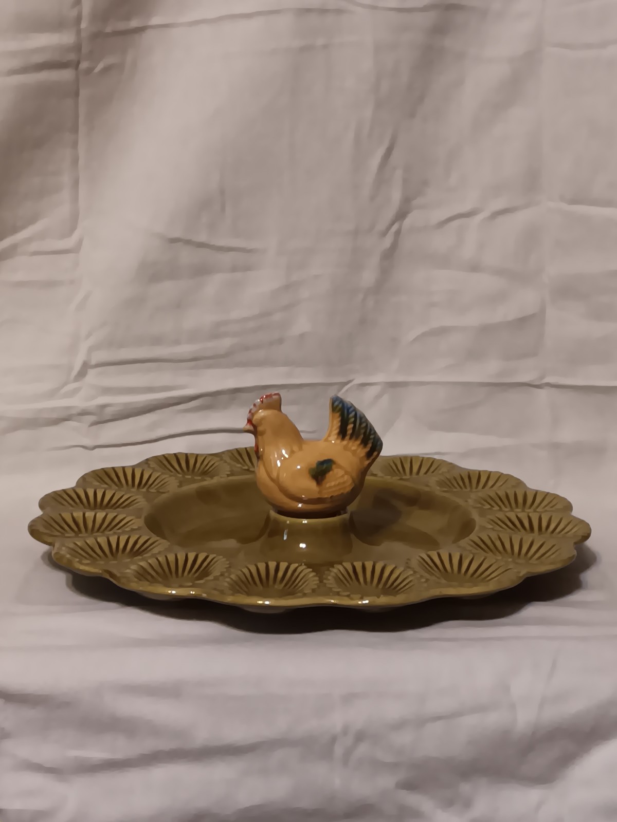 Vintage Deviled Egg Platter w/Chicken Centerpiece
