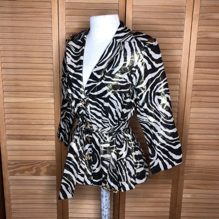 Gold Zebra Stripe Trench Coat Jacket S