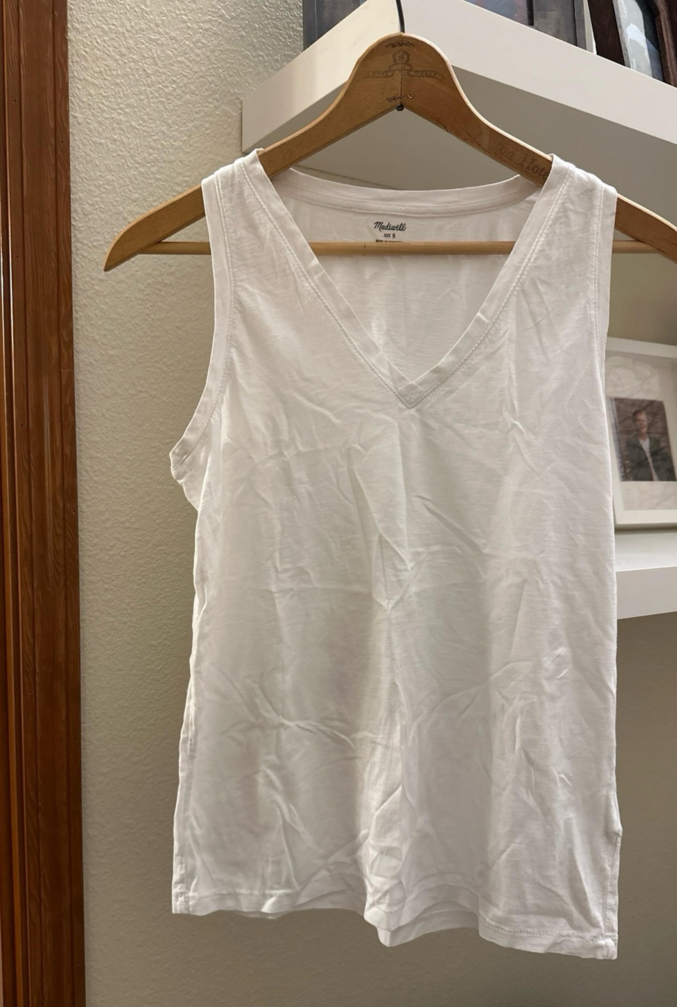 Madewell White V-Neck Tank Top Womens Small  Cotton Blend Lightweight