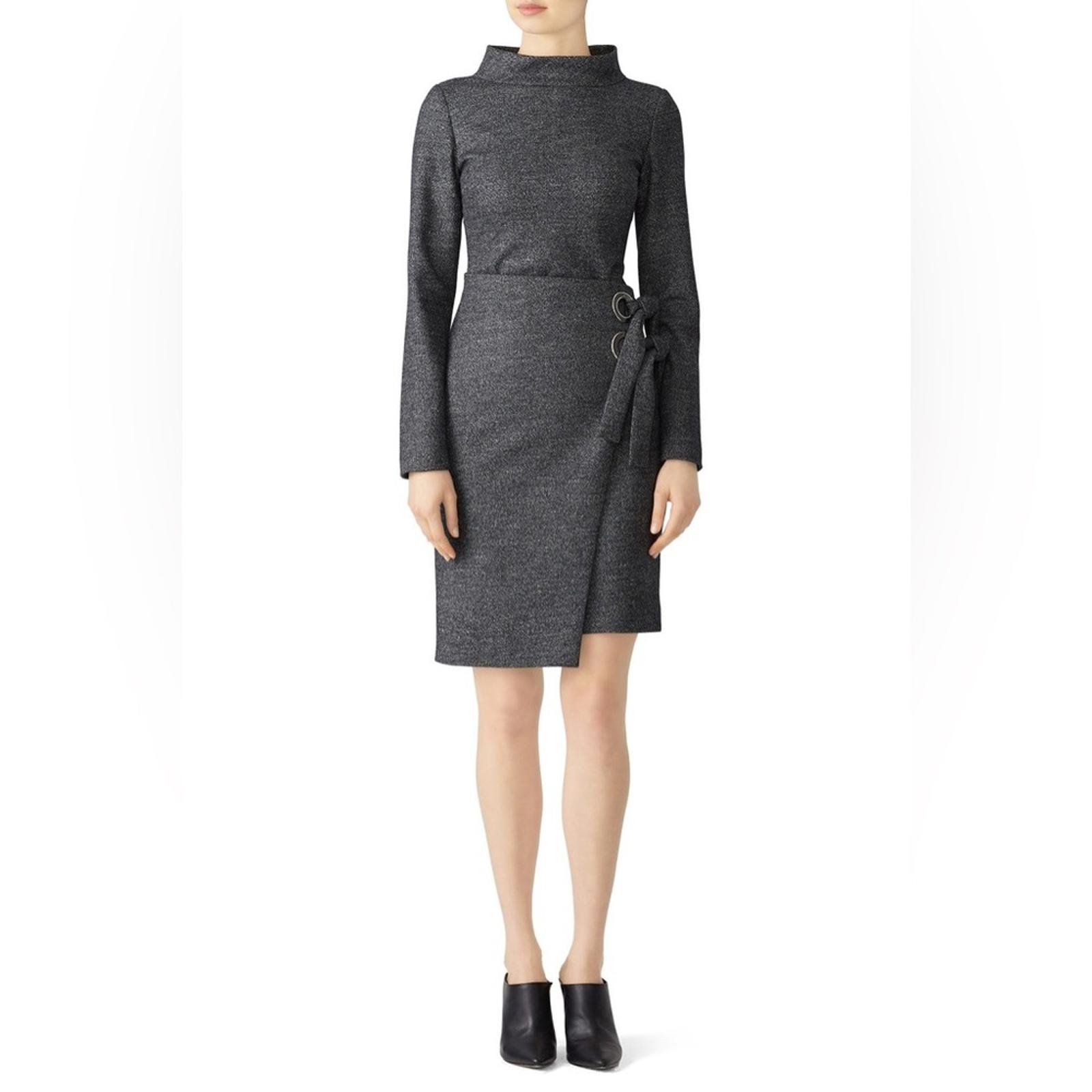 Badgley Mischka Charcoal Faux Wrap Dress Size 6 EXCELLENT Retail 495