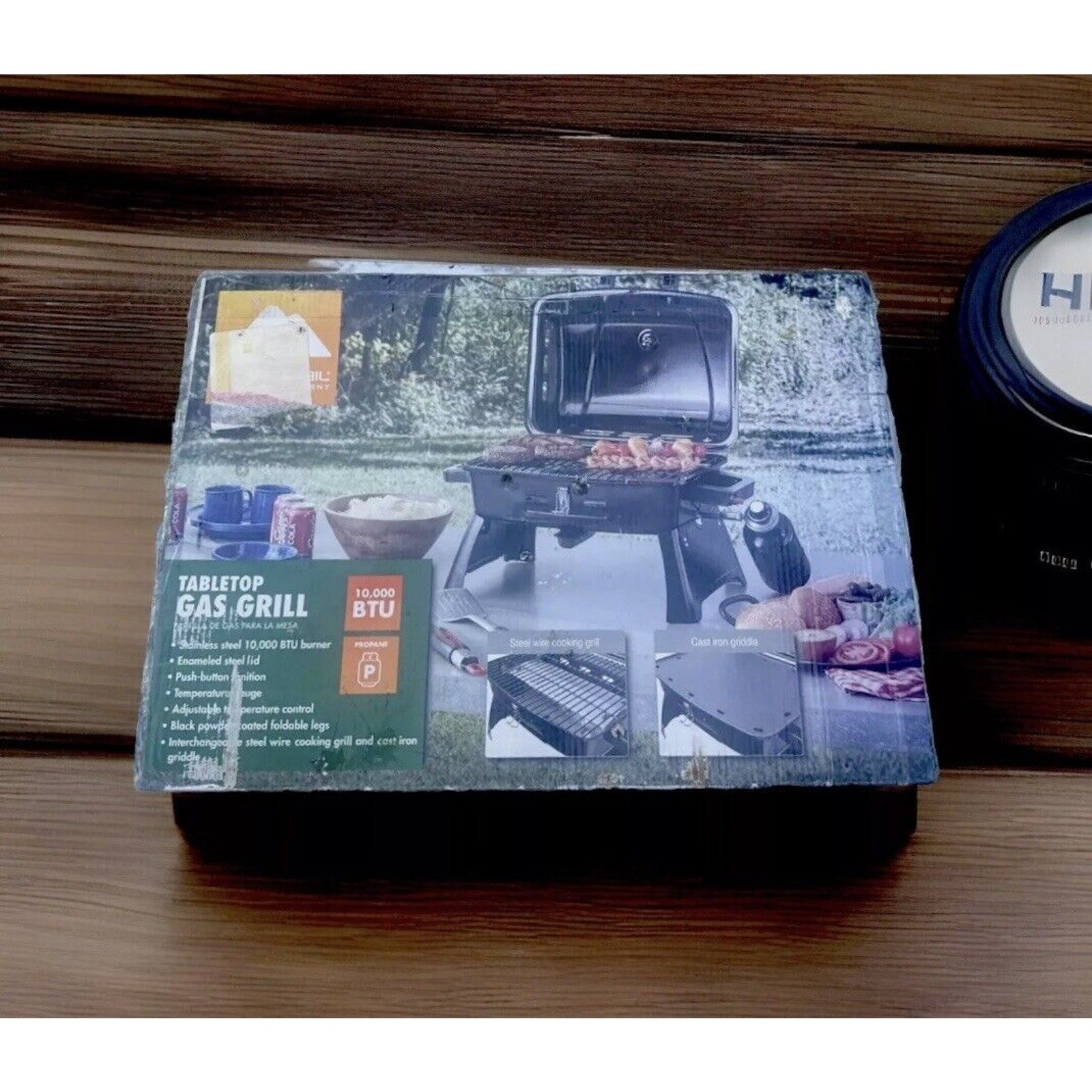 Ozark Trail Portable Table Top Camping Gas Grill w/ Cast Iron Griddle