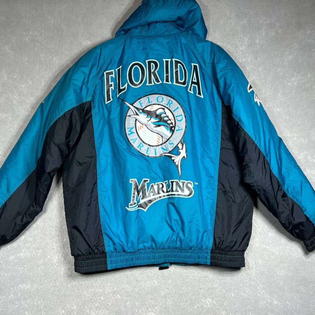 Vintage 90s Florida Marlins Apex One Quilted Jacket MLB Baseball Men Size Large
