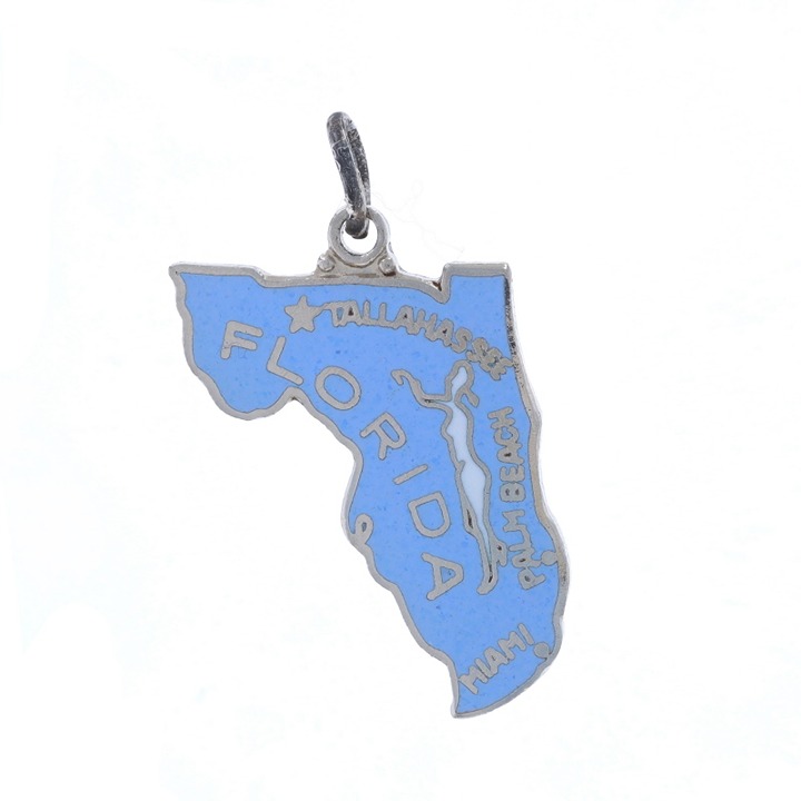 Sterling Silver Vintage Florida State Charm Enamel U.S. Travel Souvenir LX3357